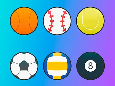 Set of 6 Sports Balls Vector Icons - FREE ball baseball basketball football free icon pool soccer sport tennis volleyball