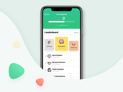 Leaderboard cards clean design green icons ios iphonex leaderboard mobile ui ux