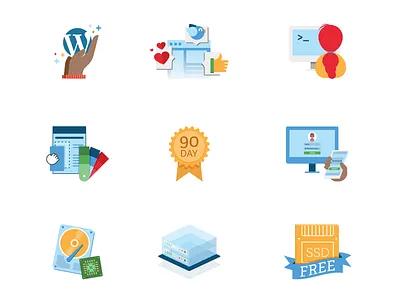 Custom Icons app brand branding design digital illustration flat hosting illustration illustrator logo mark symbol icon marketing minimal ui ux vector vector illustration web website wordpress
