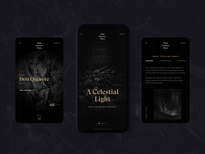 Gustave Doré mobile version artwork black clean dark digital graphicdesgin interface promo typography uxui webdesign