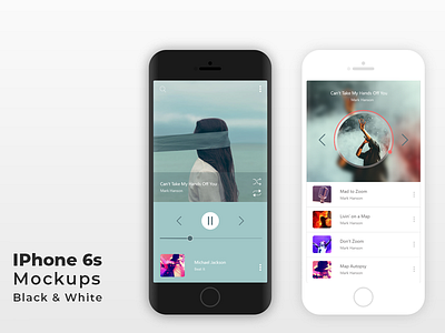 iPhone 6s Mockup adobexduikit app black white black and white ios iphone 6 iphone 6s iphone mockups mockup music player ui ux vector xd