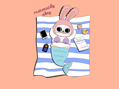 Pluffypuff on the beach illustration