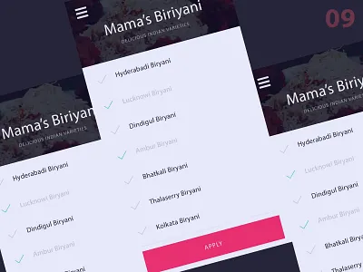 Biriyani List biriyani choose chooser list list app list page list ui list view listaryapp recipe select select box selected