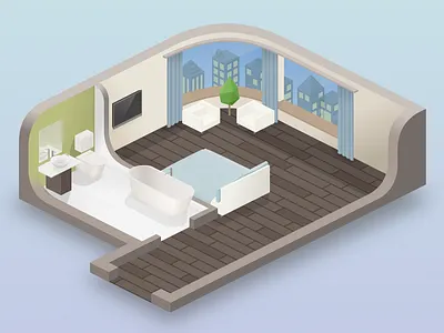 Hotel Room illustration isometric room vector