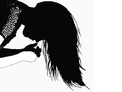 Sadness black and white hair illustration posture profile sadness siluette