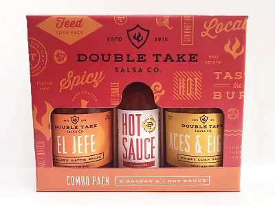 Double Take Salsa Gift Box branding hot sauce local logo logo design minneapolis mpls packaging pattern patternwork salsa