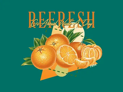 Refresh 1990 fruit orang oranges refresh retro triangle vintage