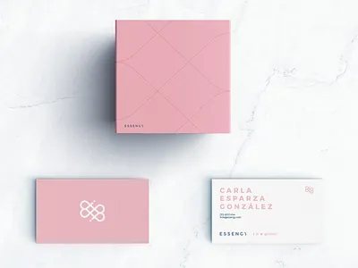 Essengy box branding cards design essengy logo marble minimalist pink