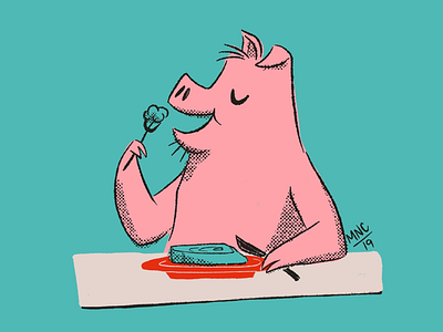 Pig Out character character design design eating food illustration mid century pig retro vintage