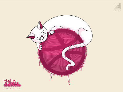 Hello Dribbble - Catribbble adobe illustrator cat cat illustration color palette cute animal cute cat first shot hello dribbble illustration usama ashfaq vector vector artwork vector illustration wool cat woolen ball