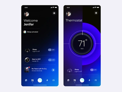 Night smart home dashboard ai branding buttons circle dark ios knob mode night oem off on round sleep switcher temperature theme thermostat ui voice