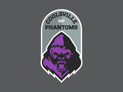 The Coolsville Phantoms Fantasy Football Logo black death dicksout flat ghost gorilla gorillaz gray grey harambe headstone illustration logo meme purple rip silverback tombstone vector white