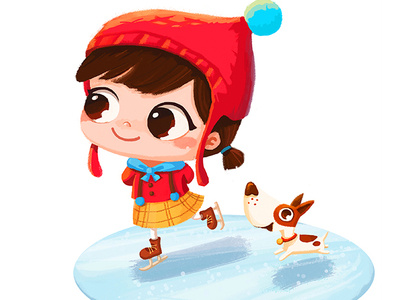 ice skating character cute design dog girl ice skating illustration skate