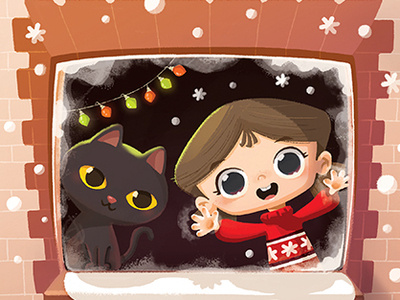 snow day cat character cute girl illustration snow snow day snow flakes