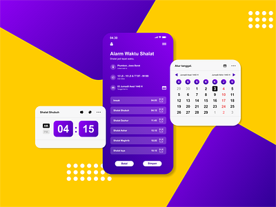 Alarm time app screen for Muslim pray. alarm animation app application arab design handphone islamic moslem muslim pray prayer purple screen smartphone time ui ux web world