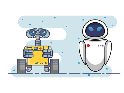 Wall- E and Eve 30 day challenge 30days adobe adobe illustration adobe illustrator animated art design digital disney disney art figma figmadesign illustration illustration art illustration challenge line art pixar vector wall e