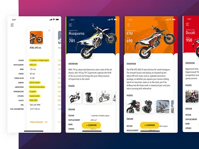 Supermoto compare app catalogue clean clean app compare dealer ducati engine husqvarna ktm light moto sharp sm supermoto swipe ui ux