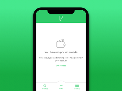 Pocketchange Empty State fintech gradient green icon design interaction design mobile app mobile product design pocketchange product design ui design