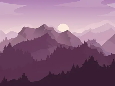 Mountainscape illustrated illustration landscape moon mountains purple vector woods