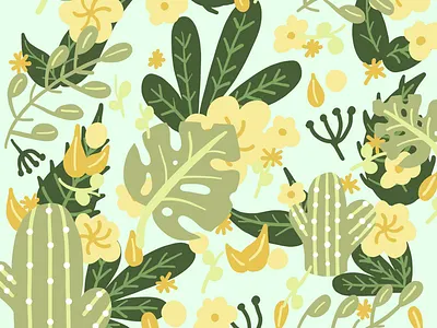 Floral cactus digital floral flower green illustration pastel plant yellow