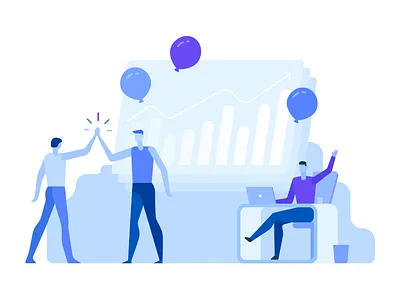 Illustration Success ballons blue company flat graphics growth illustration illustrator success team vector