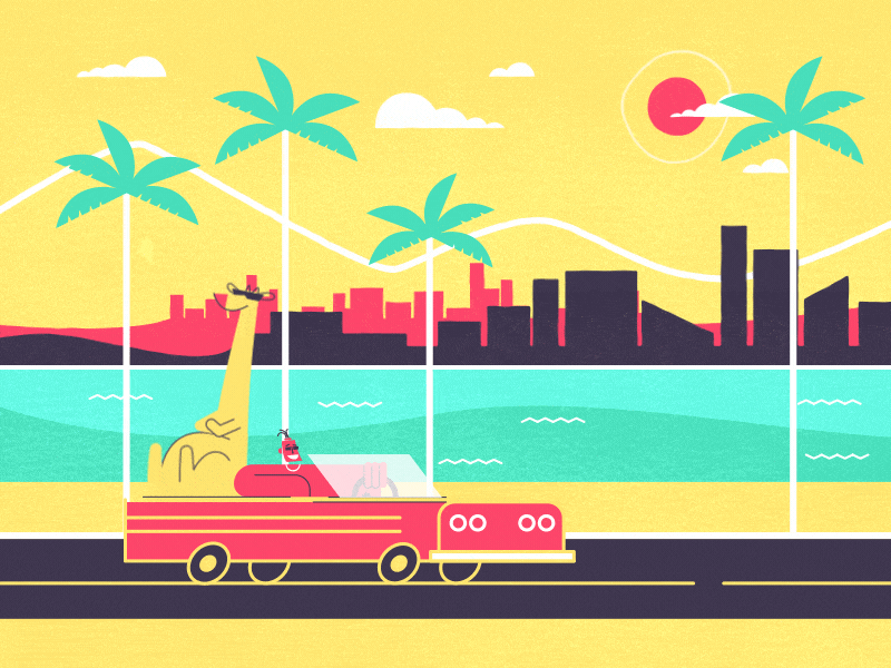 Drive into weekend beach car drive giraffe gta motiondesignschool parallax summer sun vacation weekend