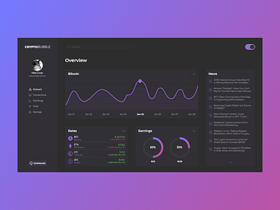 CryptoBubble dark dashboard design web