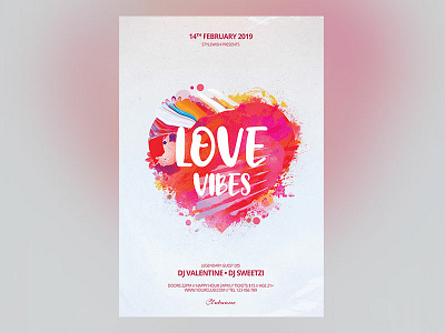 Love Vibes Flyer download flyer graphic design heart heart beat love lovely passion photoshop poster psd romance romantic template valentine