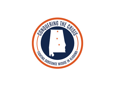 Conquering The Crisis Logo alabama blue circular design drugs event logo orange pharmacy state states vector