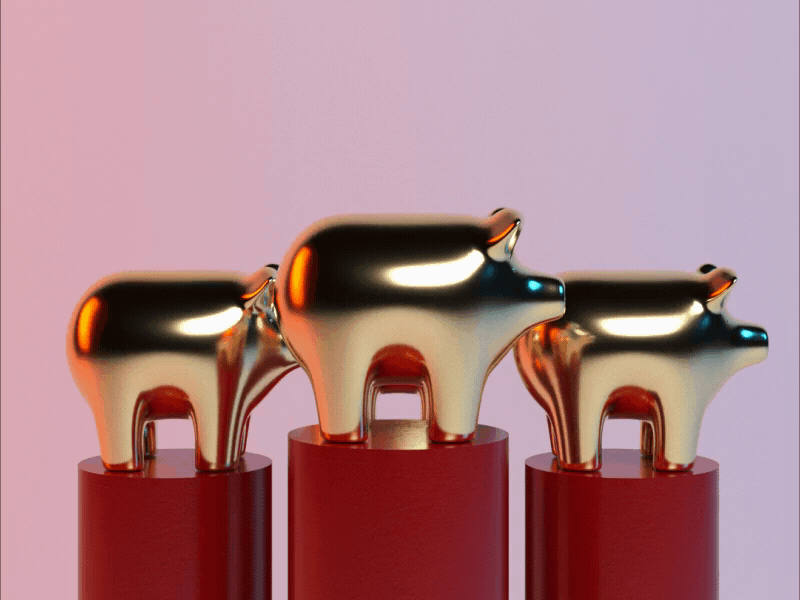 Happy New Year 2019! Don't eat them, love them! 3d 3d loop gif gold loop pig vegan