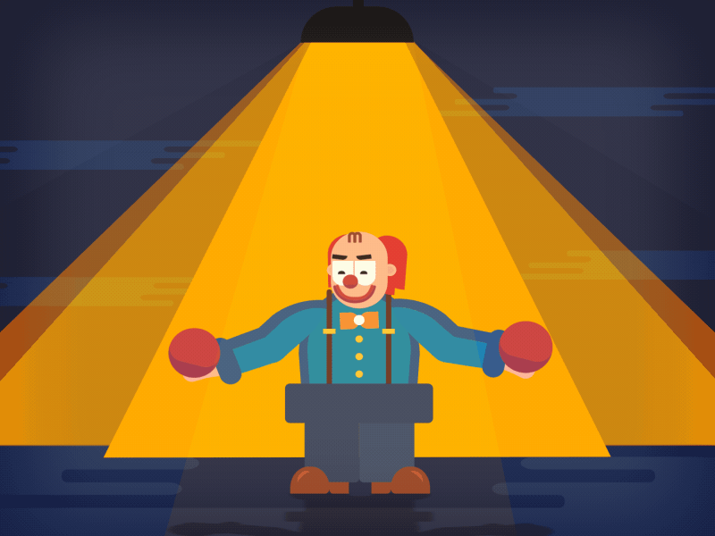 Creepy clown animation animation 2d character character art character concept character design clown color design flat design illustration invite it vector