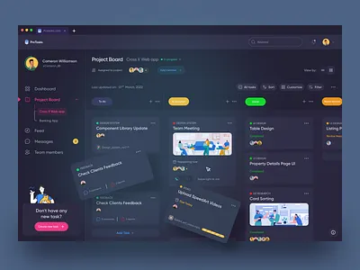 Project Management Dashboard (Dark) agile application assign task concept dashboard interface landingpage minimal productivity project project board project management time tracker ui uix ux web webapp website website design