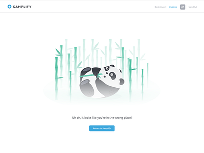 Samplify 404 Error Page 404 error 404 page art asian bamboo bear black and white dashboard delightful empty state error funny green illustration japan oops panda survey zen zenart