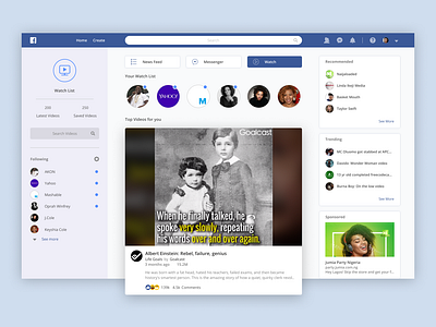 Facebook Watchpage Redesign facebook ui uplabs ux watch web design