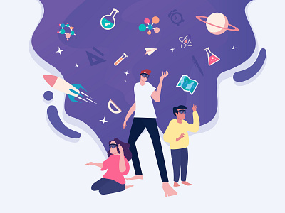 Imagine with AR headsets, flat illustrations design flat design flat illustration flat portrait icon illustration isometric lifestyle logo purple ui ux vector web desgin