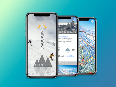 Ski Resort App Screens app app idea beautiful enlarge map mountain ski resort snow ui user experience user interface ux vertical font weather