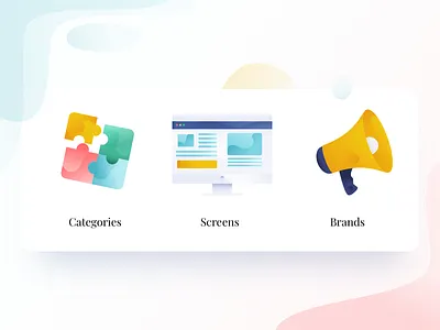 icon set brand branding category desktop flat gradiant icon iconset illustration imac logo megaphone mobile puzzle screens set ui ux vector web