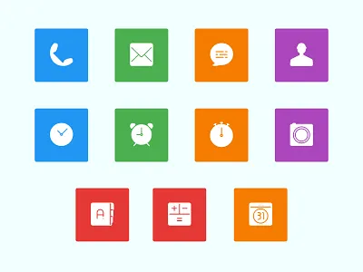 Phone Application icons set alarm android book calculator calendar camera chat clock icons iphone massage person phone timer