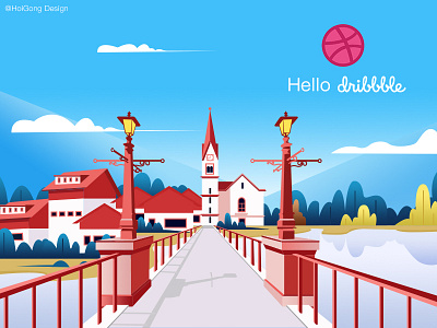 Hello Dribbble 奥地利小镇 建筑 扁平 扁平插画 插图 插画 风景 鼠绘