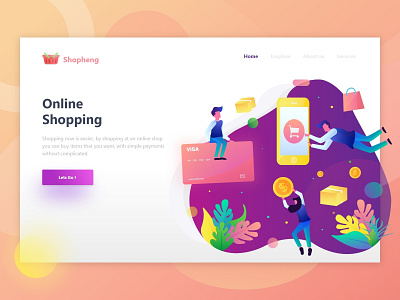 Shopping - Online Shop Header Illustration dollar gradient header illustration landing page online shop payment vector website