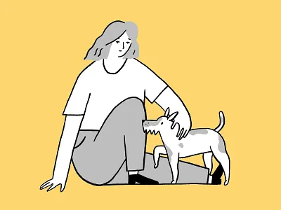 Girl and dog about love black and white character design dog dog illustration draw drawing female feminism girl girlpower grlpwr illustration monochrome woman yellow