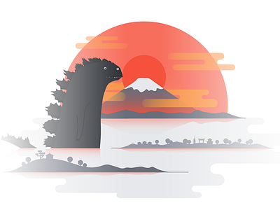 Godzilla 404 404 error 404 page art asian china chinese design empty state error godzilla gradient illustration island japan japanese monster mount fuji mountain zen