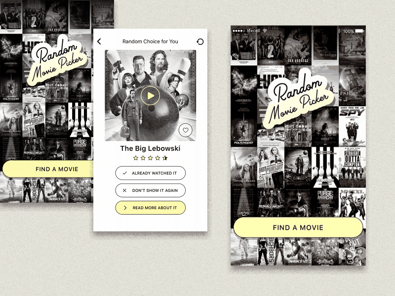Random Movie Picker Concept App animation app film mobile movie