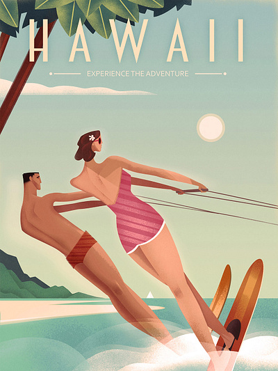 Hawaii Vintage Travel Poster design graphic art graphic design hawaii illustration poster design retro poster travel poster vintage travel poster