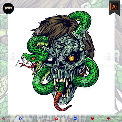 Zombie head esport mascot logo design artwork branding cartoon design detailed devil esport evil ghost illustration logo mascot reyyarts snake tattoo tshirt vampire vector viper zombie