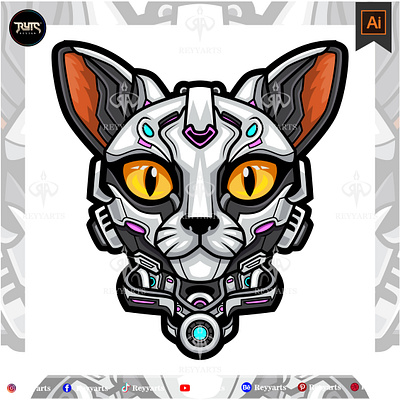 Cat head robot esport mascot logo design artwork cat cyberpunk cyborg design esport gaming gundam head illustration logo mascot mechanical print robot tattoo tshirt vector