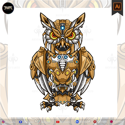 Owl robot esport mascot logo design artwork bird branding cartoon character design esport head illustration logo mascot nocturnal owl print reyyarts tattoo tshirt vector