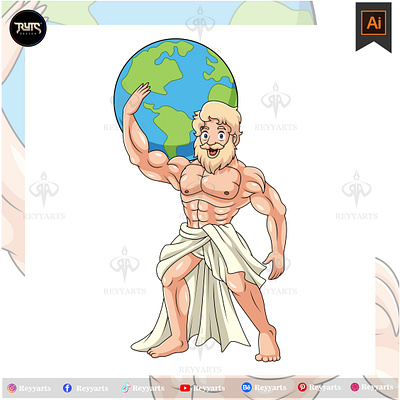 Cartoon atlas greek mythology isolated on white background artwork atlas cartoon character cute design egypt game globe greek illustration mascot mythology vector