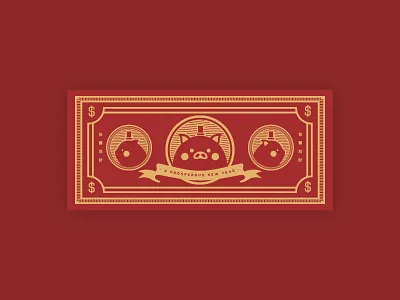 President Piggy chinese new year cny2019 design hanzi hong bao illustration line art line illustration red packets