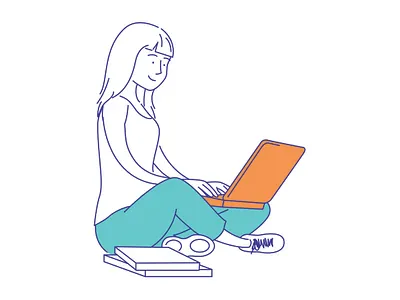 Student on laptop character art design female girl graphic design homework illustration laptop lifestyle student studying typing vector women